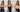 Same woman in three different outfits. One in a black strapless bra, one in a nude strapless bra and one in a black slip dress with thin straps and lace detailing.