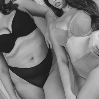 MARVELL LANE image of two models wearing the Busty Basics Plunge Bras and Briefs
