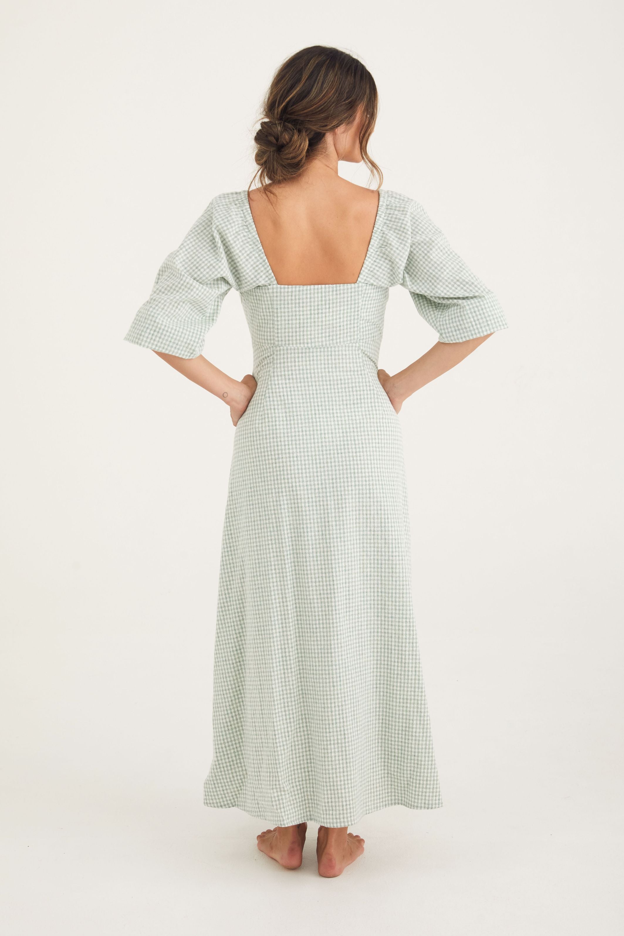 Sara Dress - Sage Check