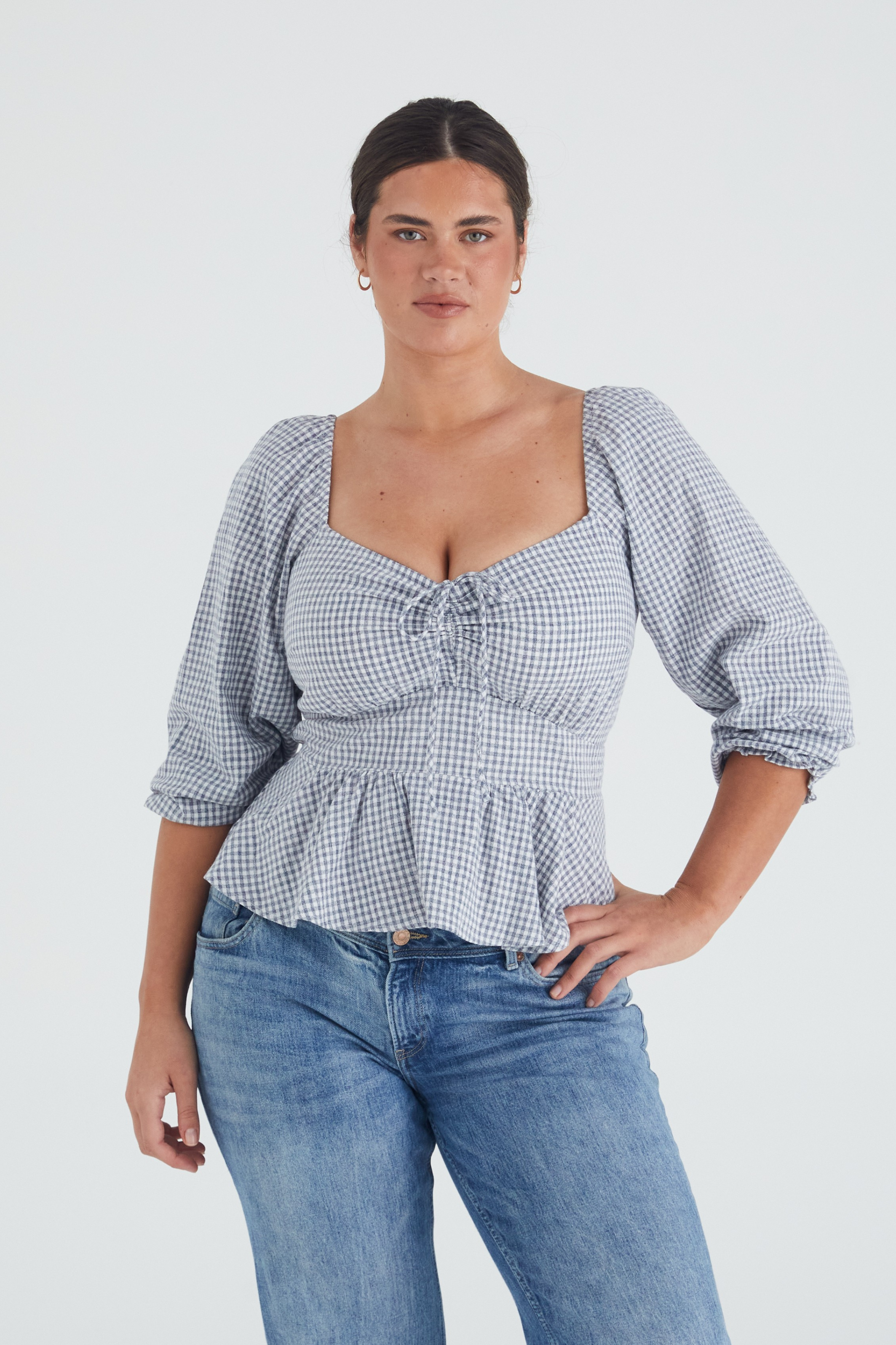 Eadie top - NAVY CHECK