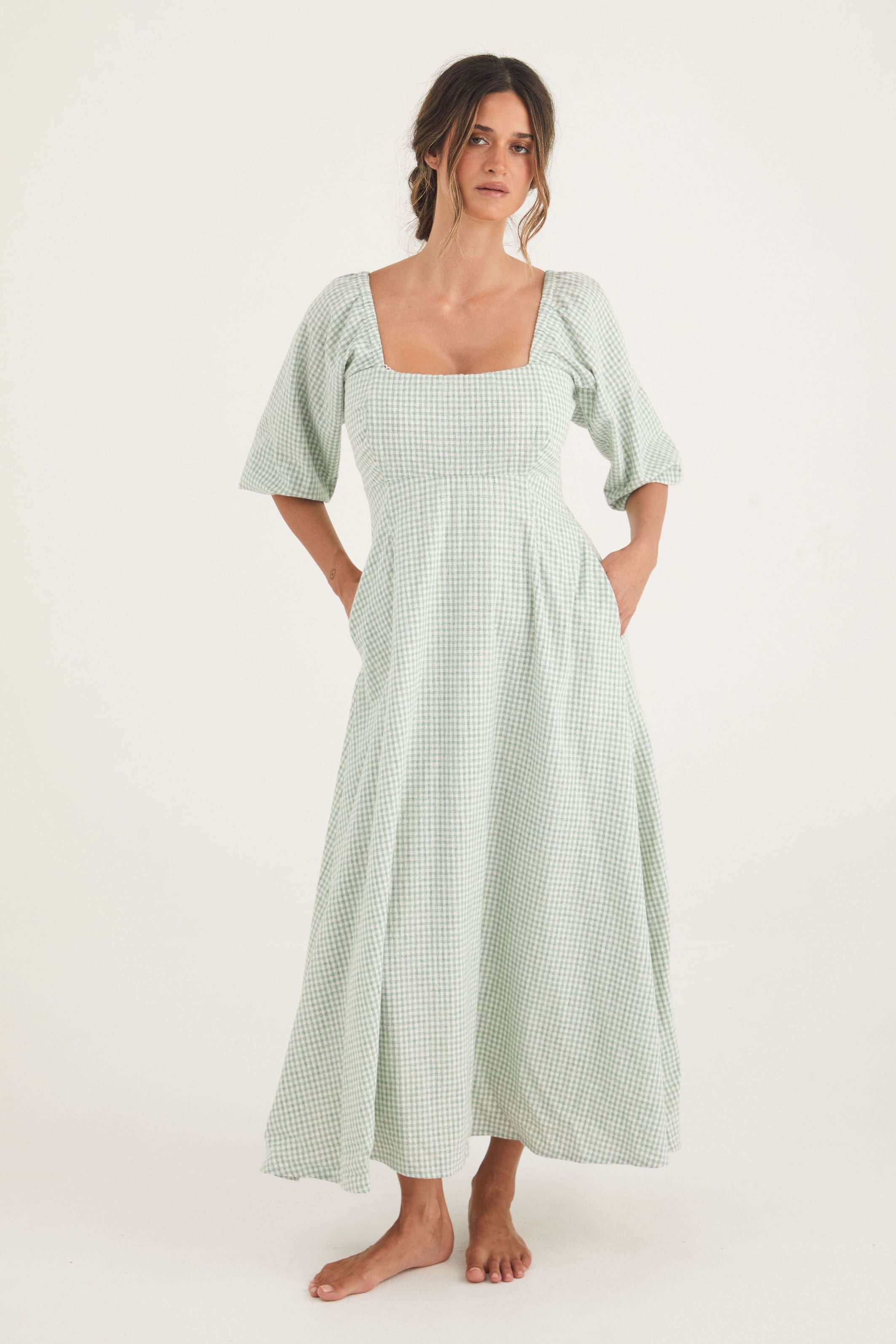 Sara Dress - Sage Check