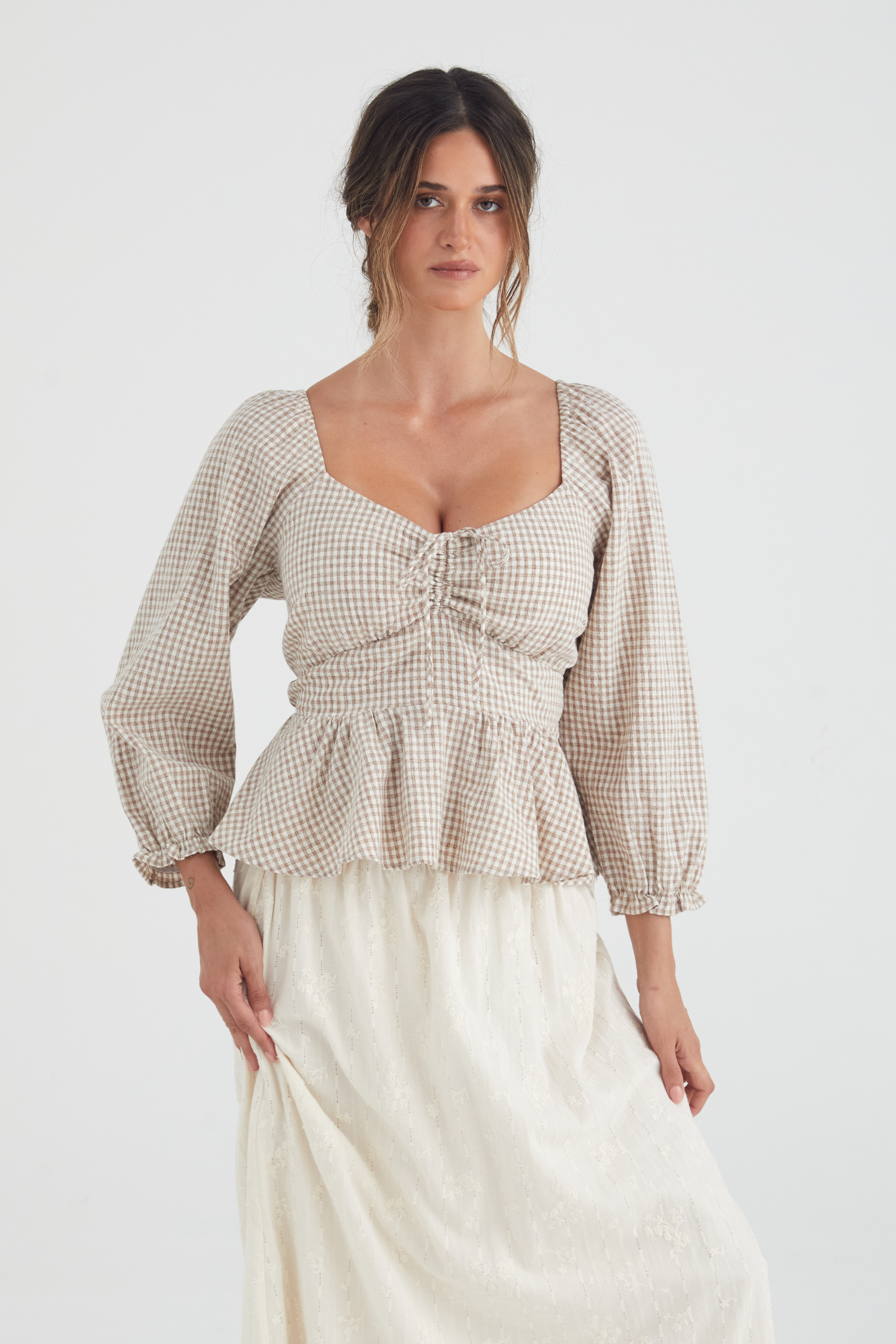 Eadie top - TAUPE CHECK