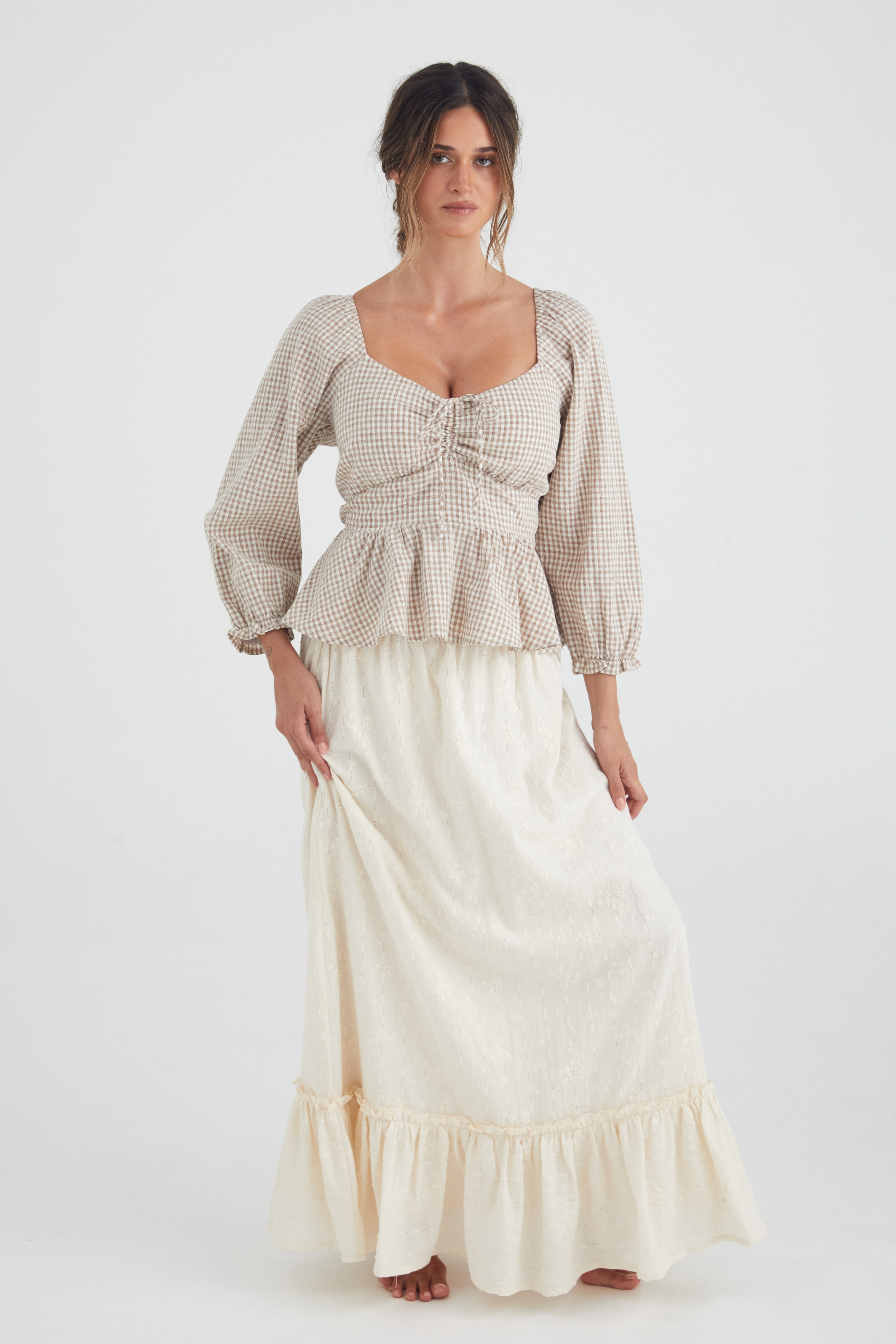 Eadie top - TAUPE CHECK