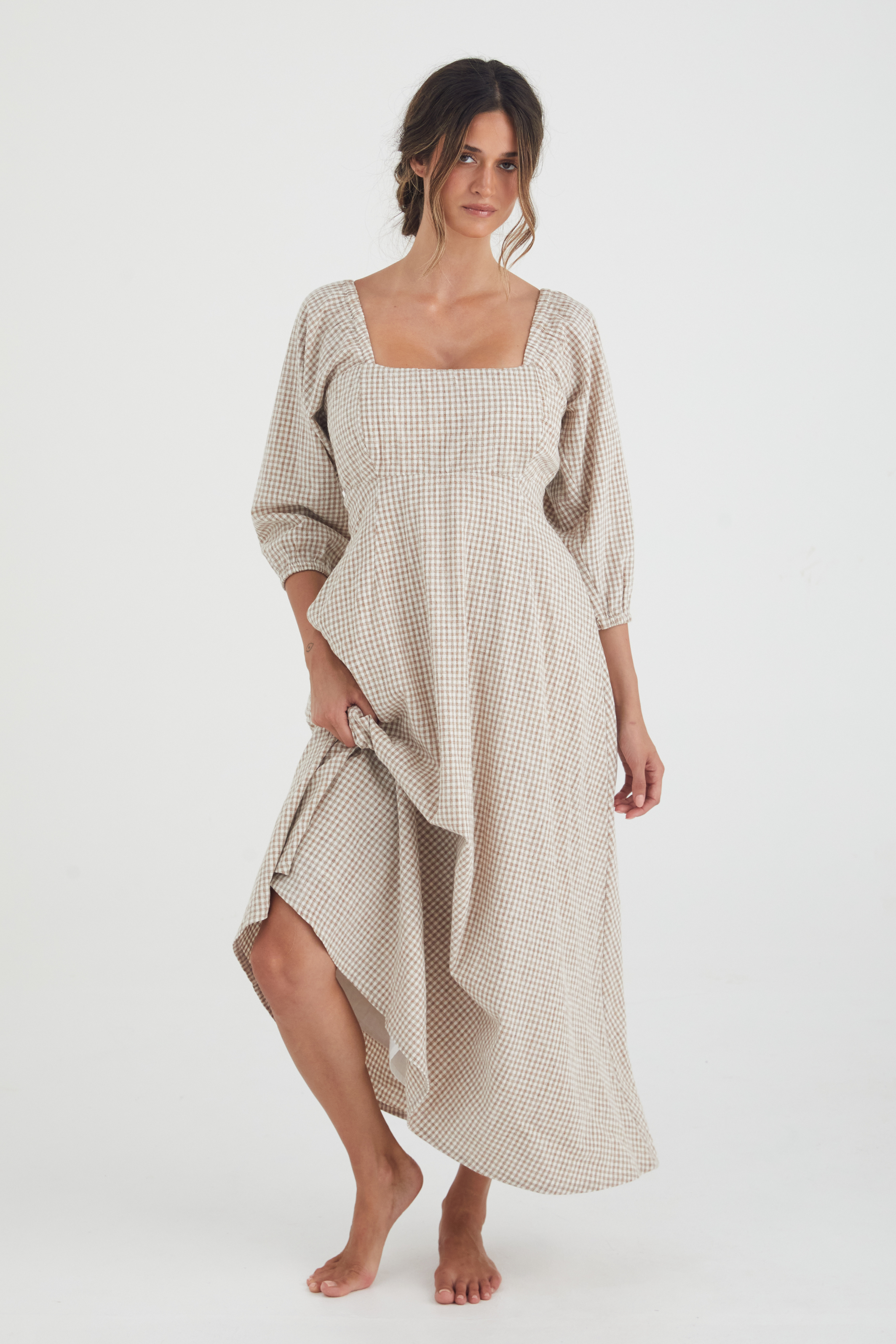 Freya dress - TAUPE CHECK