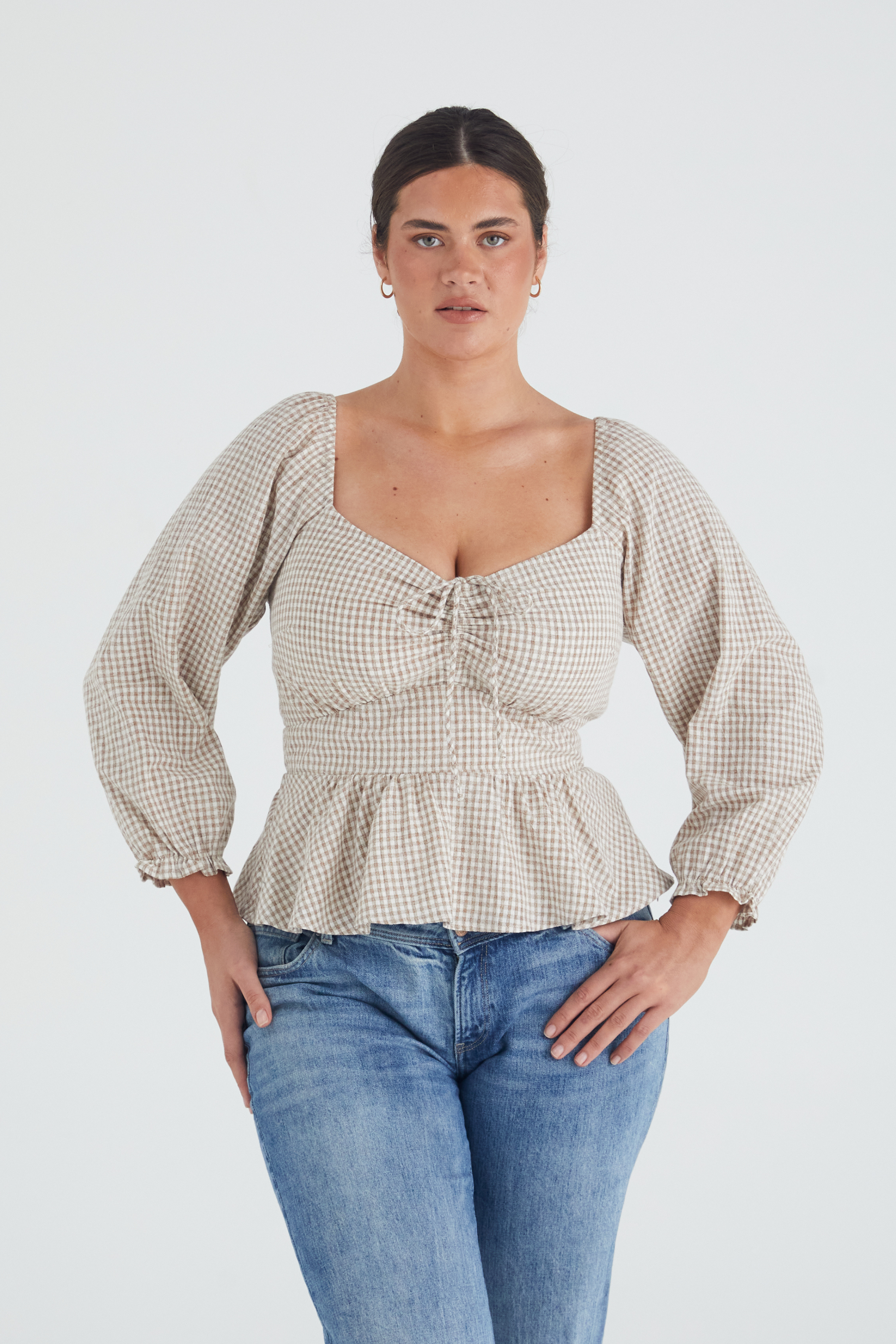 Eadie top - TAUPE CHECK