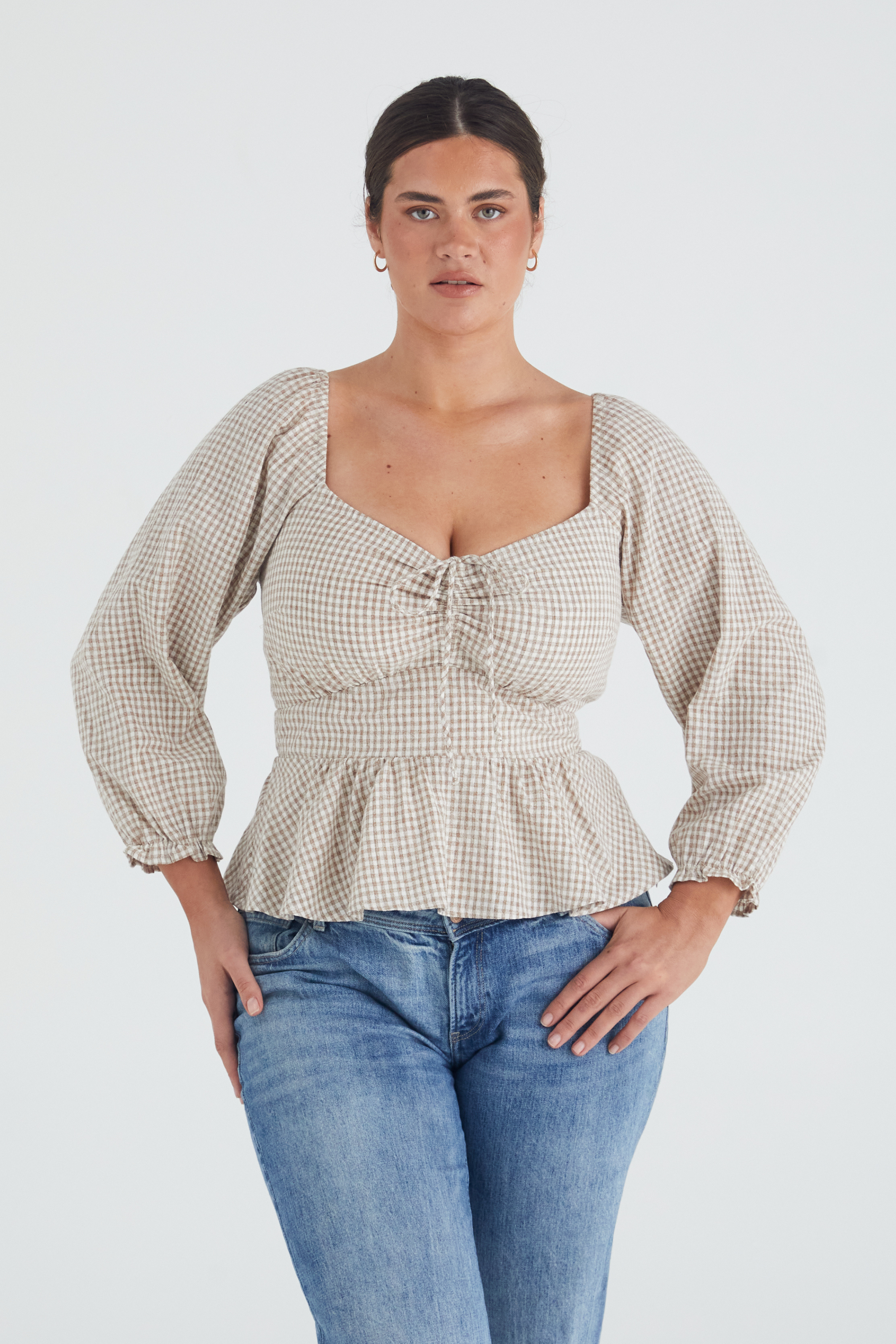 Eadie top - TAUPE CHECK