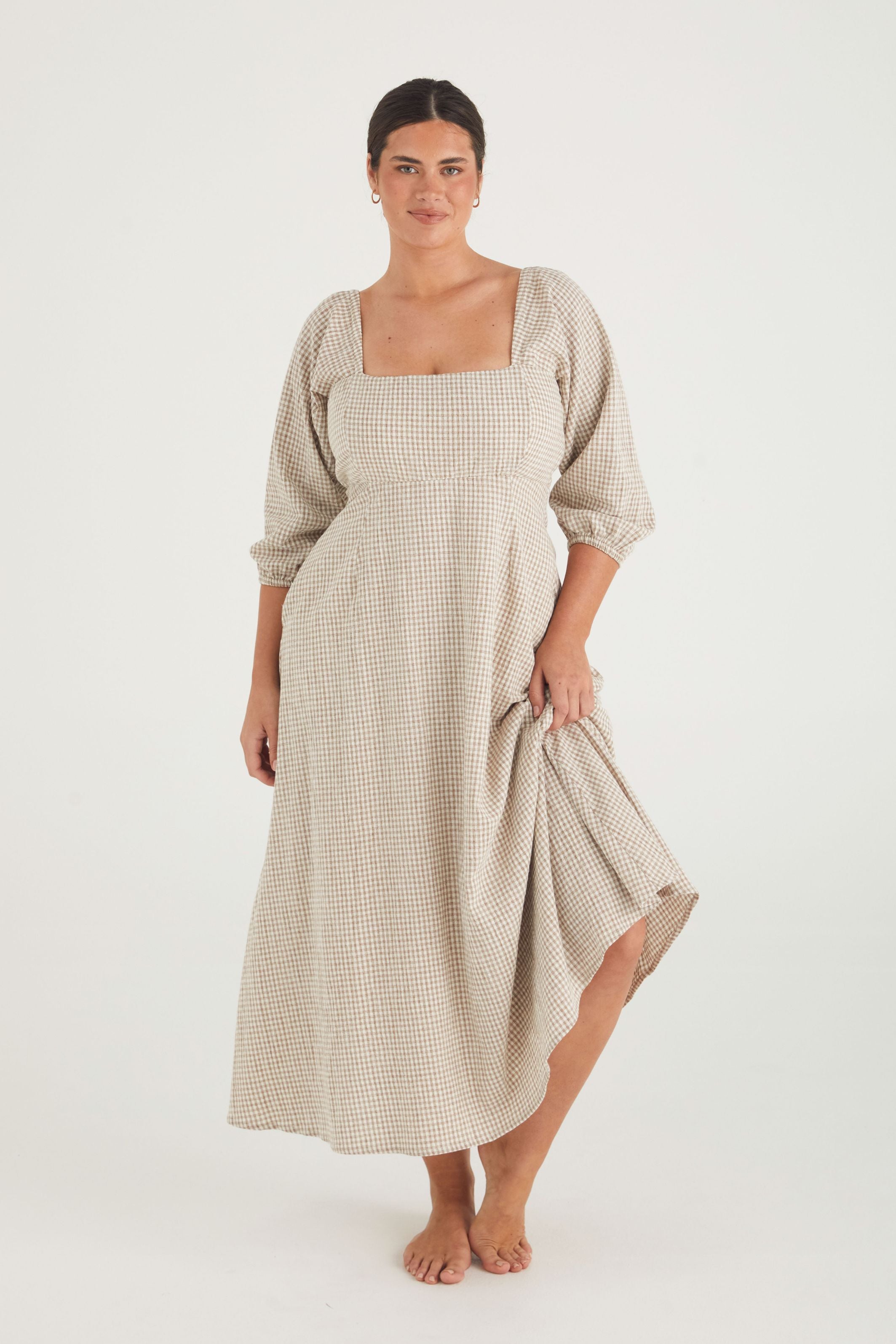 Sara Dress - Taupe Check